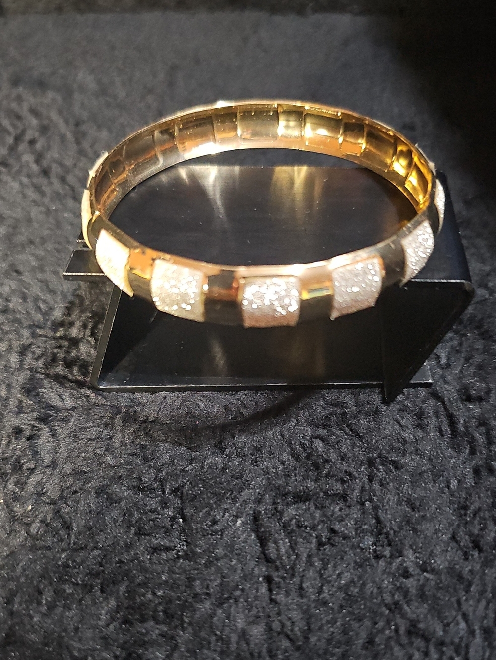 Gold Tone Solid Bangle Bracelet Checkerboard Faux Rhinestone Glitter Stickers